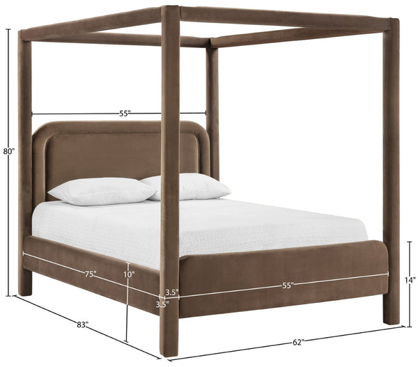Meridian Furniture Salina Upholstered Canopy Full Bed Sculptural Frame for Modern and Contemporary Bedrooms Brown Velvet B1295Brown-F