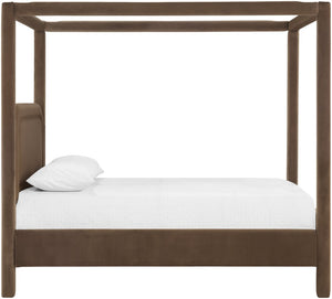Meridian Furniture Salina Upholstered Canopy Full Bed Sculptural Frame for Modern and Contemporary Bedrooms Brown Velvet B1295Brown-F