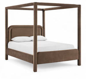 Meridian Furniture Salina Upholstered Canopy King Bed with Sculptural Four Post Frame for Modern Bedrooms Brown Velvet B1295Brown-K