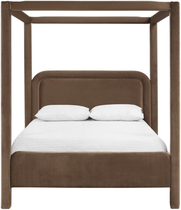 Meridian Furniture Salina Upholstered Canopy King Bed with Sculptural Four Post Frame for Modern Bedrooms Brown Velvet B1295Brown-K