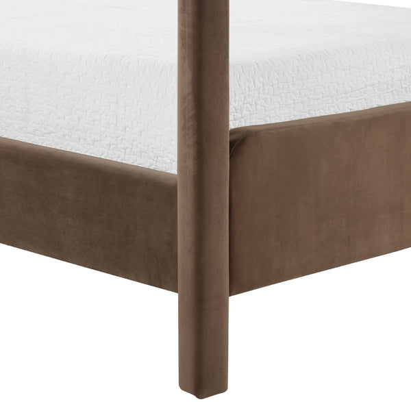 Meridian Furniture Salina Upholstered Canopy King Bed with Sculptural Four Post Frame for Modern Bedrooms Brown Velvet B1295Brown-K