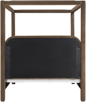 Meridian Furniture Salina Upholstered Canopy Queen Bed Four Post Sculptural Frame for Modern Bedrooms Brown Velvet B1295Brown-Q