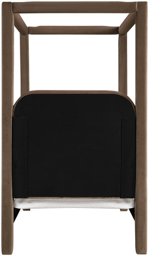 Meridian Furniture Salina Upholstered Twin Canopy Bed Sculptural Four Post Frame for Modern Bedroom Decor Brown Velvet B1295Brown-T