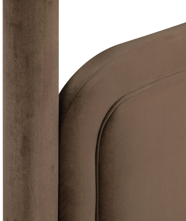 Meridian Furniture Salina Upholstered Twin Canopy Bed Sculptural Four Post Frame for Modern Bedroom Decor Brown Velvet B1295Brown-T