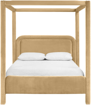 Meridian Furniture Salina Upholstered Canopy Full Bed Sculptural Frame for Modern and Contemporary Bedrooms Camel Velvet B1295Camel-F