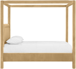 Meridian Furniture Salina Upholstered Canopy Full Bed Sculptural Frame for Modern and Contemporary Bedrooms Camel Velvet B1295Camel-F