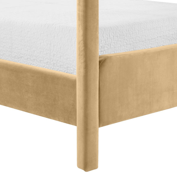 Meridian Furniture Salina Upholstered Canopy Full Bed Sculptural Frame for Modern and Contemporary Bedrooms Camel Velvet B1295Camel-F