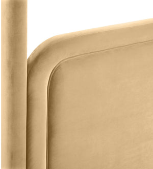 Meridian Furniture Salina Upholstered Canopy King Bed with Sculptural Four Post Frame for Modern Bedrooms Camel Velvet B1295Camel-K