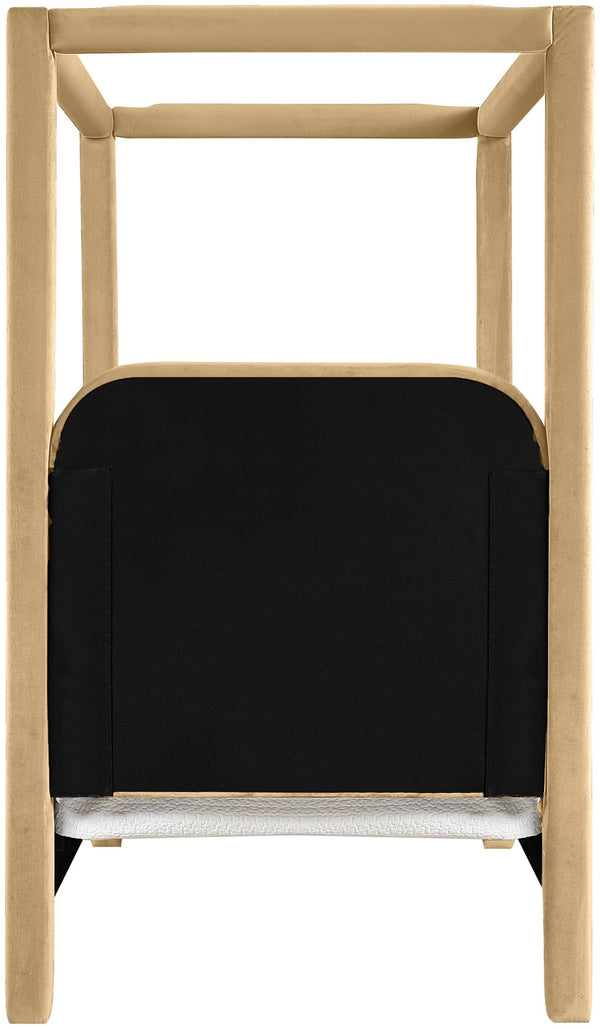 Meridian Furniture Salina Upholstered Twin Canopy Bed Sculptural Four Post Frame for Modern Bedroom Decor Camel Velvet B1295Camel-T