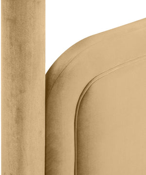Meridian Furniture Salina Upholstered Twin Canopy Bed Sculptural Four Post Frame for Modern Bedroom Decor Camel Velvet B1295Camel-T