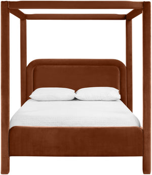 Meridian Furniture Salina Upholstered Canopy Full Bed Sculptural Frame for Modern and Contemporary Bedrooms Cognac Velvet B1295Cognac-F