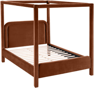 Meridian Furniture Salina Upholstered Canopy Full Bed Sculptural Frame for Modern and Contemporary Bedrooms Cognac Velvet B1295Cognac-F