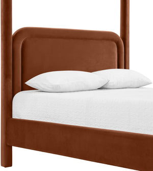 Meridian Furniture Salina Upholstered Canopy Full Bed Sculptural Frame for Modern and Contemporary Bedrooms Cognac Velvet B1295Cognac-F