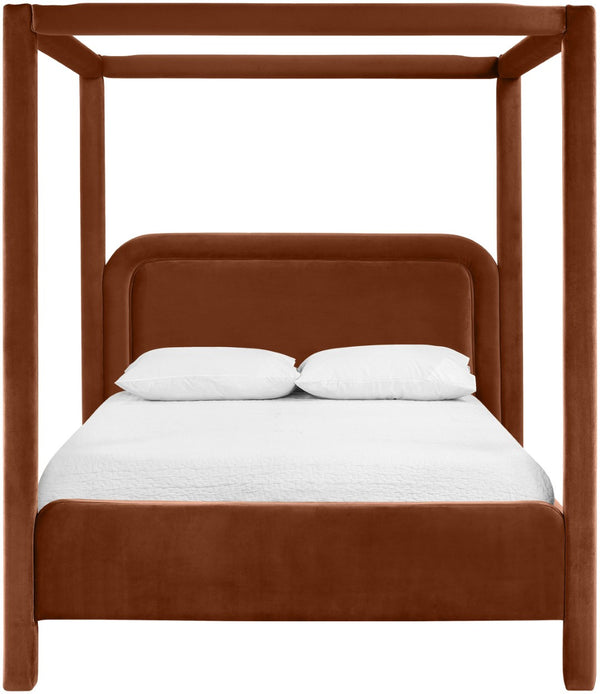 Meridian Furniture Salina Upholstered Canopy King Bed with Sculptural Four Post Frame for Modern Bedrooms Cognac Velvet B1295Cognac-K