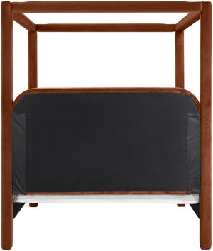 Meridian Furniture Salina Upholstered Canopy Queen Bed Four Post Sculptural Frame for Modern Bedrooms Cognac Velvet B1295Cognac-Q