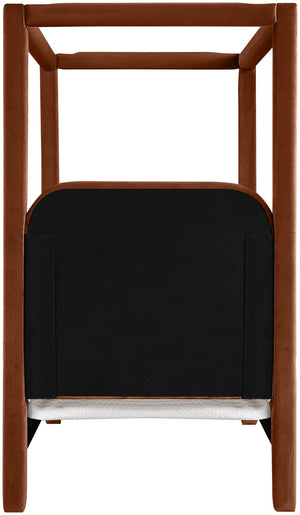 Meridian Furniture Salina Upholstered Twin Canopy Bed Sculptural Four Post Frame for Modern Bedroom Decor Cognac Velvet B1295Cognac-T