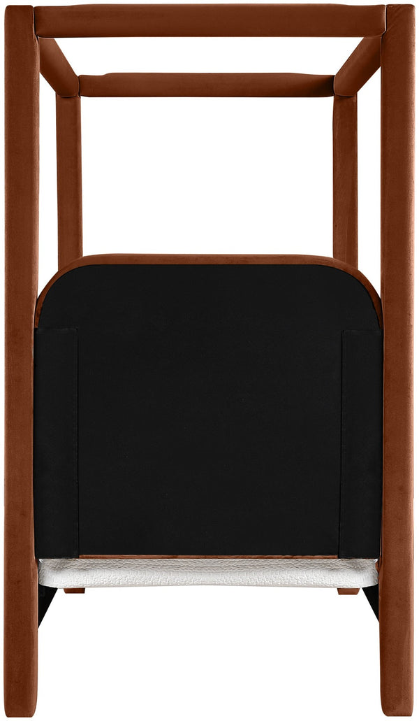 Meridian Furniture Salina Upholstered Twin Canopy Bed Sculptural Four Post Frame for Modern Bedroom Decor Cognac Velvet B1295Cognac-T