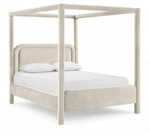 Meridian Furniture Salina Upholstered Canopy Full Bed Sculptural Frame for Modern and Contemporary Bedrooms Cream Velvet B1295Cream-F