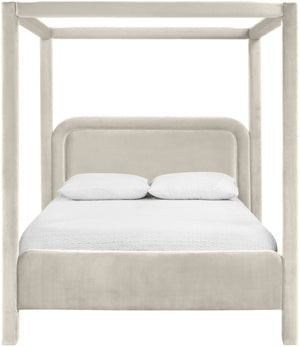 Meridian Furniture Salina Upholstered Canopy Full Bed Sculptural Frame for Modern and Contemporary Bedrooms Cream Velvet B1295Cream-F