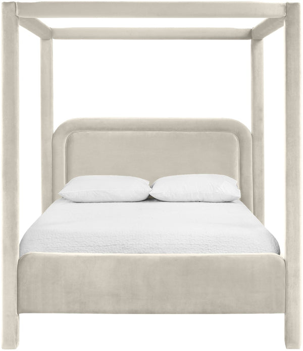 Meridian Furniture Salina Upholstered Canopy Full Bed Sculptural Frame for Modern and Contemporary Bedrooms Cream Velvet B1295Cream-F