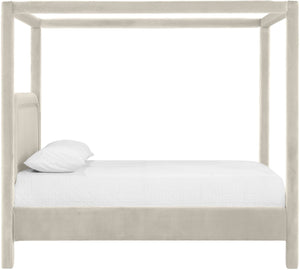 Meridian Furniture Salina Upholstered Canopy Full Bed Sculptural Frame for Modern and Contemporary Bedrooms Cream Velvet B1295Cream-F