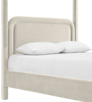 Meridian Furniture Salina Upholstered Canopy Full Bed Sculptural Frame for Modern and Contemporary Bedrooms Cream Velvet B1295Cream-F