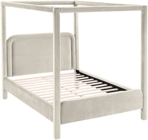 Meridian Furniture Salina Upholstered Canopy King Bed with Sculptural Four Post Frame for Modern Bedrooms Cream Velvet B1295Cream-K