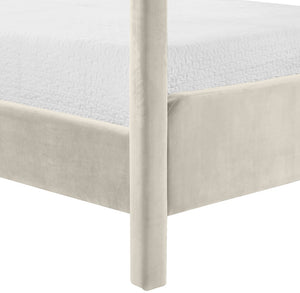 Meridian Furniture Salina Upholstered Canopy King Bed with Sculptural Four Post Frame for Modern Bedrooms Cream Velvet B1295Cream-K