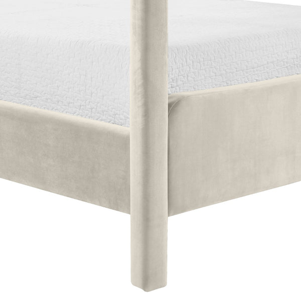 Meridian Furniture Salina Upholstered Canopy King Bed with Sculptural Four Post Frame for Modern Bedrooms Cream Velvet B1295Cream-K