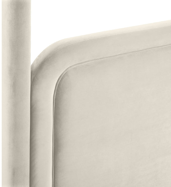 Meridian Furniture Salina Upholstered Canopy King Bed with Sculptural Four Post Frame for Modern Bedrooms Cream Velvet B1295Cream-K