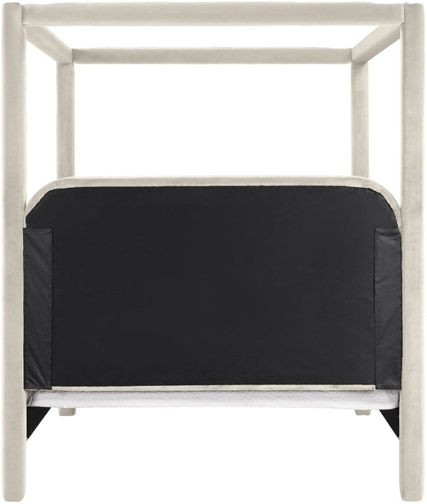 Meridian Furniture Salina Upholstered Canopy Queen Bed Four Post Sculptural Frame for Modern Bedrooms Cream Velvet B1295Cream-Q