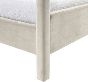 Meridian Furniture Salina Upholstered Twin Canopy Bed Sculptural Four Post Frame for Modern Bedroom Decor Cream Velvet B1295Cream-T