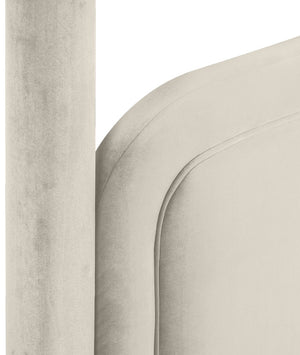 Meridian Furniture Salina Upholstered Twin Canopy Bed Sculptural Four Post Frame for Modern Bedroom Decor Cream Velvet B1295Cream-T