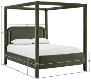 Meridian Furniture Salina Upholstered Canopy Full Bed Sculptural Frame for Modern and Contemporary Bedrooms Green Velvet B1295Green-F