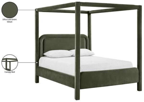 Meridian Furniture Salina Upholstered Canopy Full Bed Sculptural Frame for Modern and Contemporary Bedrooms Green Velvet B1295Green-F