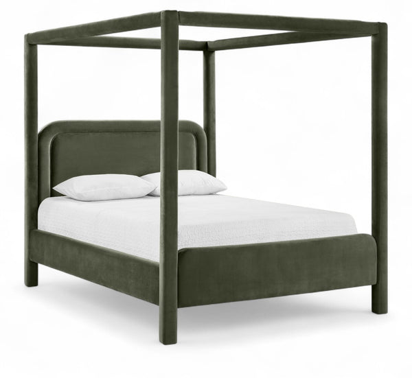 Meridian Furniture Salina Upholstered Canopy Full Bed Sculptural Frame for Modern and Contemporary Bedrooms Green Velvet B1295Green-F