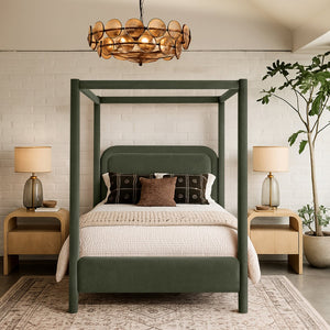 Meridian Furniture Salina Upholstered Canopy Full Bed Sculptural Frame for Modern and Contemporary Bedrooms Green Velvet B1295Green-F
