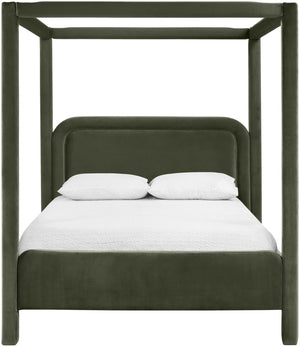 Meridian Furniture Salina Upholstered Canopy Full Bed Sculptural Frame for Modern and Contemporary Bedrooms Green Velvet B1295Green-F