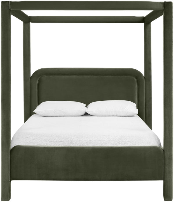 Meridian Furniture Salina Upholstered Canopy Full Bed Sculptural Frame for Modern and Contemporary Bedrooms Green Velvet B1295Green-F