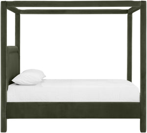 Meridian Furniture Salina Upholstered Canopy Full Bed Sculptural Frame for Modern and Contemporary Bedrooms Green Velvet B1295Green-F