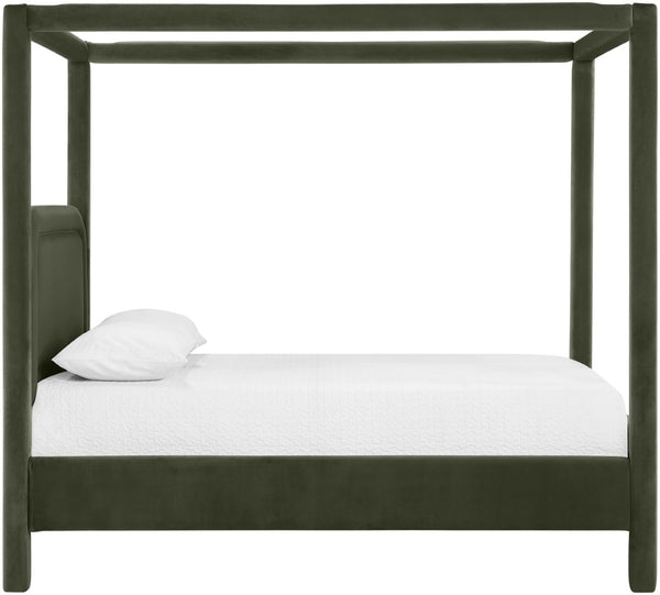 Meridian Furniture Salina Upholstered Canopy Full Bed Sculptural Frame for Modern and Contemporary Bedrooms Green Velvet B1295Green-F