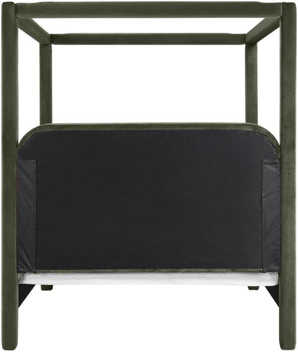 Meridian Furniture Salina Upholstered Canopy Full Bed Sculptural Frame for Modern and Contemporary Bedrooms Green Velvet B1295Green-F