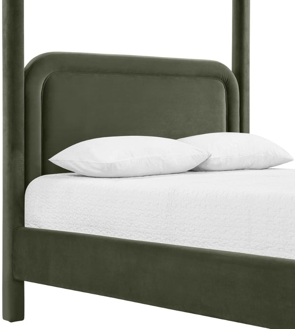 Meridian Furniture Salina Upholstered Canopy Full Bed Sculptural Frame for Modern and Contemporary Bedrooms Green Velvet B1295Green-F