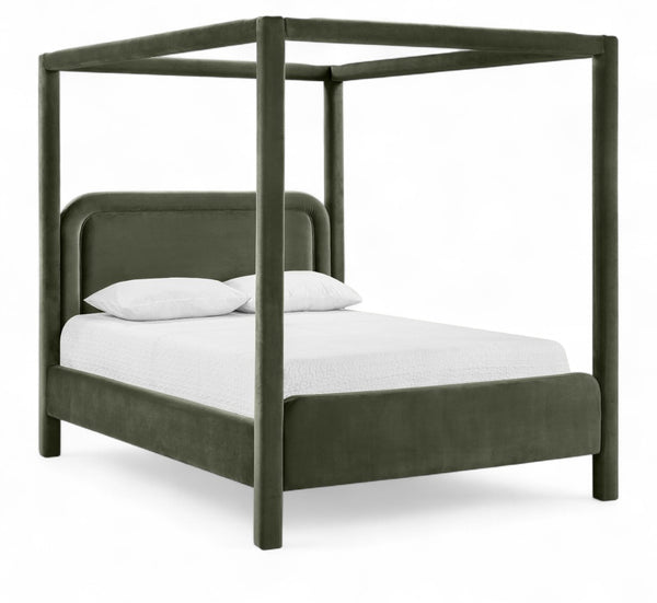 Meridian Furniture Salina Upholstered Canopy King Bed with Sculptural Four Post Frame for Modern Bedrooms Green Velvet B1295Green-K