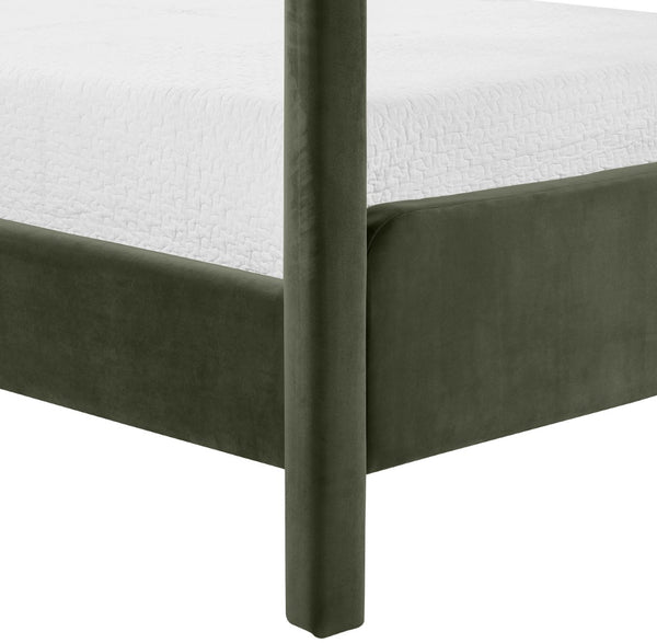 Meridian Furniture Salina Upholstered Canopy King Bed with Sculptural Four Post Frame for Modern Bedrooms Green Velvet B1295Green-K