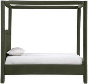 Meridian Furniture Salina Upholstered Twin Canopy Bed Sculptural Four Post Frame for Modern Bedroom Decor Green Velvet B1295Green-T