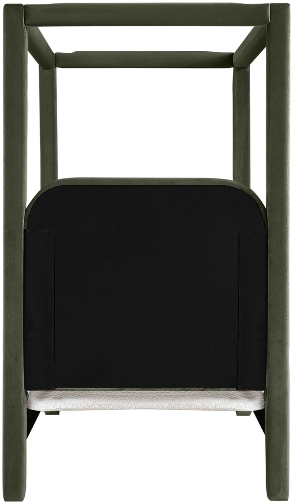 Meridian Furniture Salina Upholstered Twin Canopy Bed Sculptural Four Post Frame for Modern Bedroom Decor Green Velvet B1295Green-T