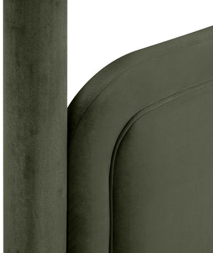 Meridian Furniture Salina Upholstered Twin Canopy Bed Sculptural Four Post Frame for Modern Bedroom Decor Green Velvet B1295Green-T