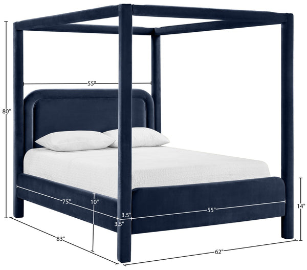 Meridian Furniture Salina Upholstered Canopy Full Bed Sculptural Frame for Modern and Contemporary Bedrooms Navy Velvet B1295Navy-F