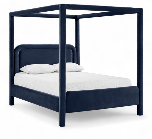 Meridian Furniture Salina Upholstered Canopy Full Bed Sculptural Frame for Modern and Contemporary Bedrooms Navy Velvet B1295Navy-F